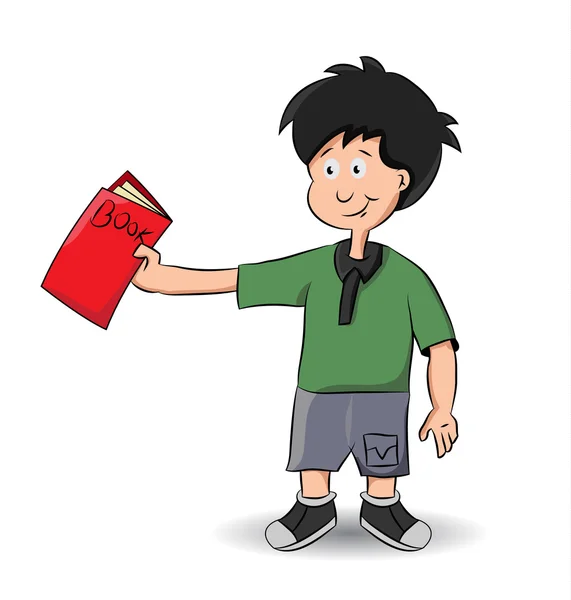 Cartone animato ragazzo prestare il suo libro — Vettoriale Stock