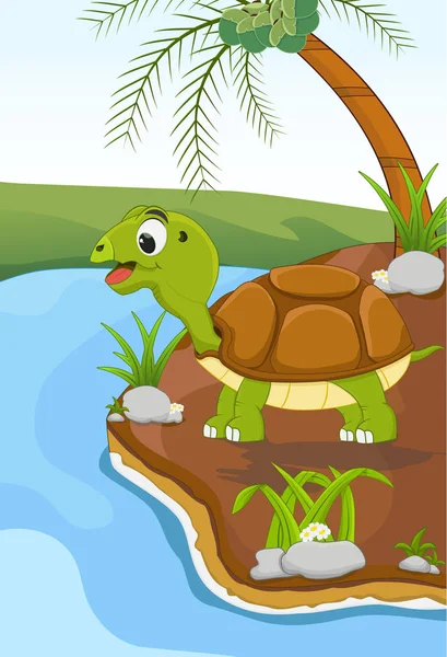 Cartoon schildpad in de natuur — Stockvector