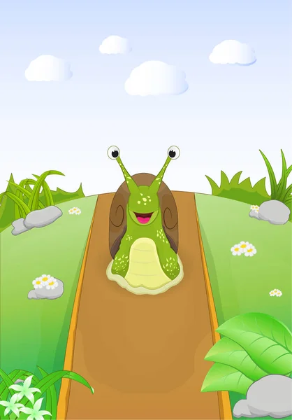 卡通可爱蜗牛在土路上 — 图库矢量图片