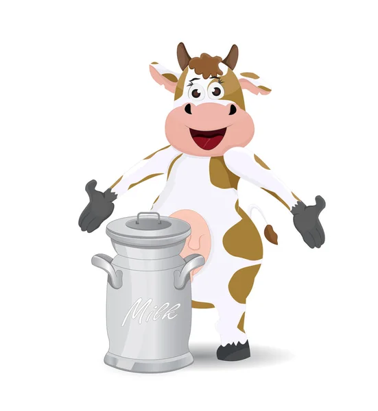 Vaca de dibujos animados y leche lata — Archivo Imágenes Vectoriales