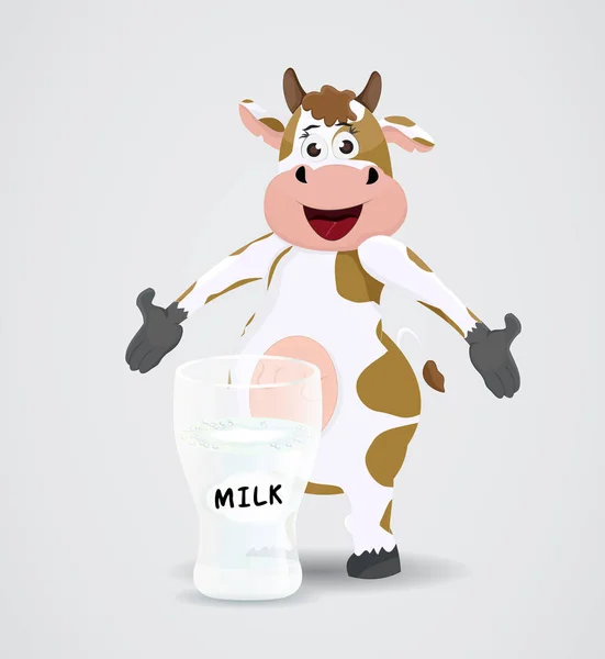 Vaca de dibujos animados y vaso de leche — Vector de stock