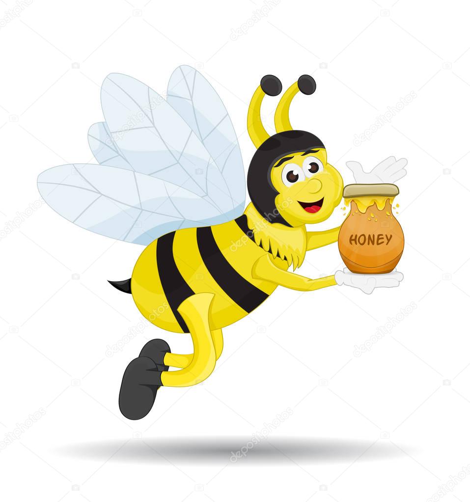 cartoon bee holding honey pot
