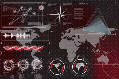 Yüksek çözünürlük. Fütürist kullanıcı arayüzü HUD ve Infographic elementler. Soyut sanal dokunmatik kullanıcı arayüzü. UI hud bilgisel ağ elementleri. Siyah ve Kırmızı elementler arka plan