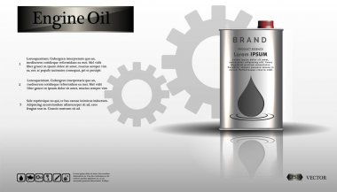 Bir demir kavanozu bir dişli ile beyaz bir arka plan üzerinde motor yağı