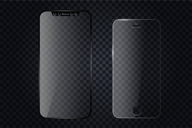Cam ekran koruyucu veya cam kapak. Smartphone için vektör ekran koruyucusu. Görüntü için mobil kapak aksesuar. Telefon aksesuar. Vektör çizim Eps10