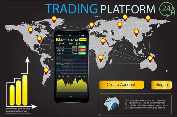 Hud Para Aplicativo Negócios Trade Mercado Opção Binária Set Web —  Vetores de Stock