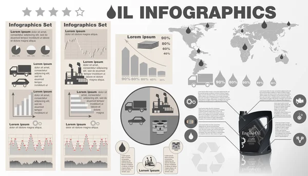 Infográfico Indústria Petrolífera Ilustração Vetorial Modelo Com Mapa Ícones Óleo —  Vetores de Stock