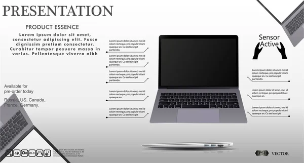 Laptop Geopende Gesloten Staat Presentatie Van Apparatuur Vectorillustratie Een Gebruik — Stockvector