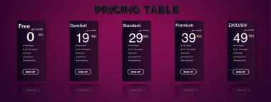 Dört tarifeler afiş. Kağıttan banner. Vektör tasarımı web App'te fiyat listesi için.