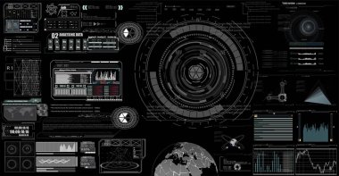 Bilimkurgu Fütüristik HUD Kontrol Paneli Gösterimi. Sanal Gerçeklik Teknolojisi Ekranı