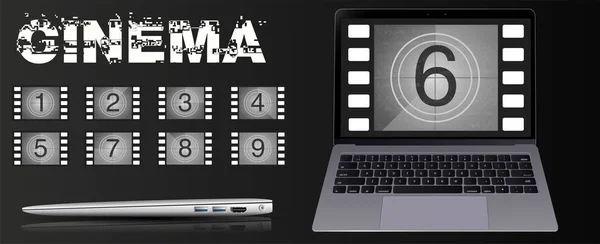 Film-Countdown-Nummern auf dem Laptop — Stockvektor
