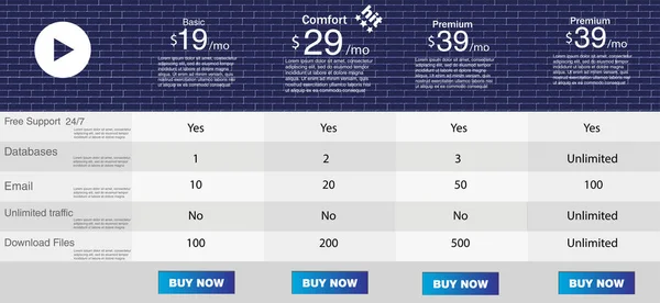 Ilustração Vetorial Criativa Planos Negócios Tabela Preços Comparação Web Isolado —  Vetores de Stock