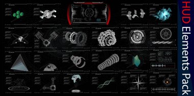 Hud öğeleri Mega Pack. Öğeleri. Sci Fi fütüristik kullanıcı arabirimi. Menü düğmesi. Vektör Illustration.3d