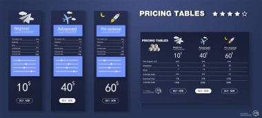Modern çizgi stili vektör fiyatlandırma tablo şablonu. Web sitesi için tasarım öğesi.