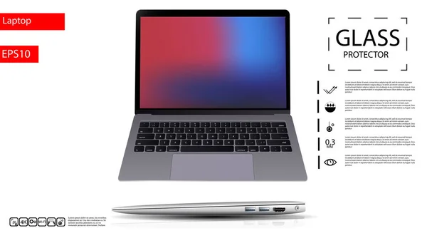 Realistische Laptop Een Witte Achtergrond Vectorillustratie10 — Stockvector