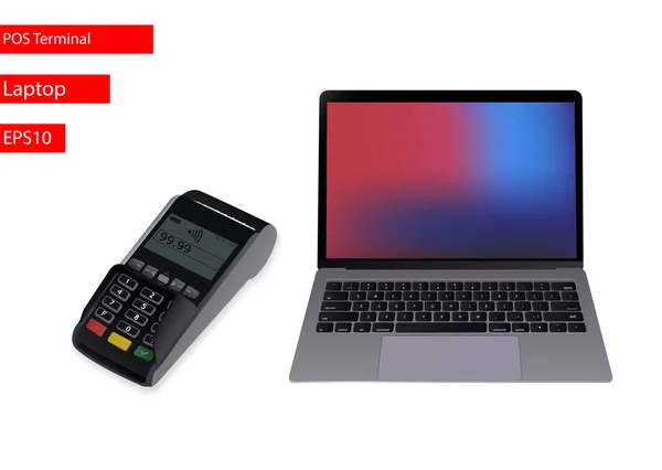 Écran Ordinateur Portable Avec Design Populaire Terminal Pos Sur Fond — Image vectorielle