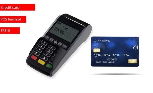 Terminal POS sur fond blanc avec la carte de crédit — Image vectorielle