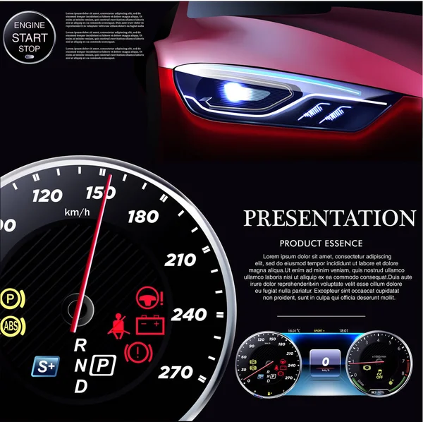 Tableau de bord de la voiture. L'arrière-plan des phares automobiles.EPS10 — Image vectorielle