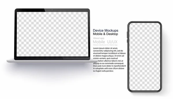 Portátil realista y smartphone aislado sobre fondo transparente. Una maqueta vectorial. Ilustración vectorial . — Vector de stock