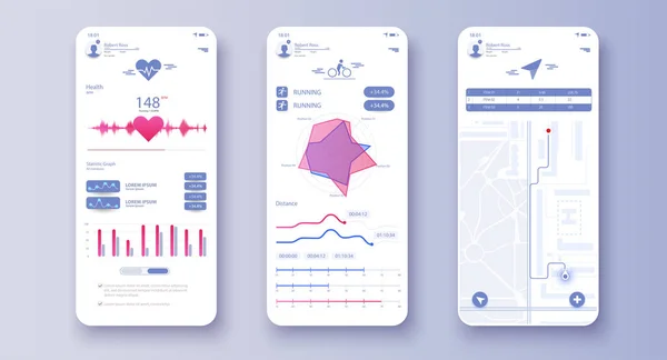 Diverse UI, UX, GUI schermi fitness app e icone web piatto per le applicazioni mobili, sito web reattivo tra cui. Web design e modello mobile. Design dell'interfaccia fitness per applicazioni mobili . — Vettoriale Stock