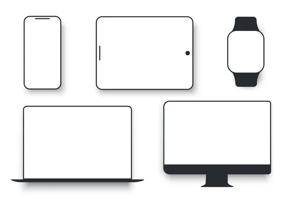 Witte desktop computer scherm smartphone tablet draagbare notebook of laptop. Gadgets display om visuele informatie te presenteren. Vector platte stijl cartoon illustratie geïsoleerd — Stockvector