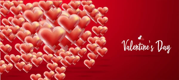 Flotando en el aire corazones de aire. Día de San Valentín 3d corazones. Tarjeta de felicitación romántica, desea feliz día de San Valentín. Invitación fiesta . — Vector de stock