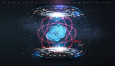 Coronavirus 2019-ncov virüsü. Siyah fütüristik arka planda koronavirüs hologramı. Soyut Dijital Teknoloji Ui Fütürist Hud 'u çembere alın. Mikroskop virüsü. Vektör 3d .