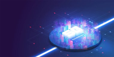 5g ağ teknolojisi, izometrik konsept vektör çizimi. Akıllı şehir ya da akıllı bina izometrik vektör konsepti. Otomasyon inşa ediliyor