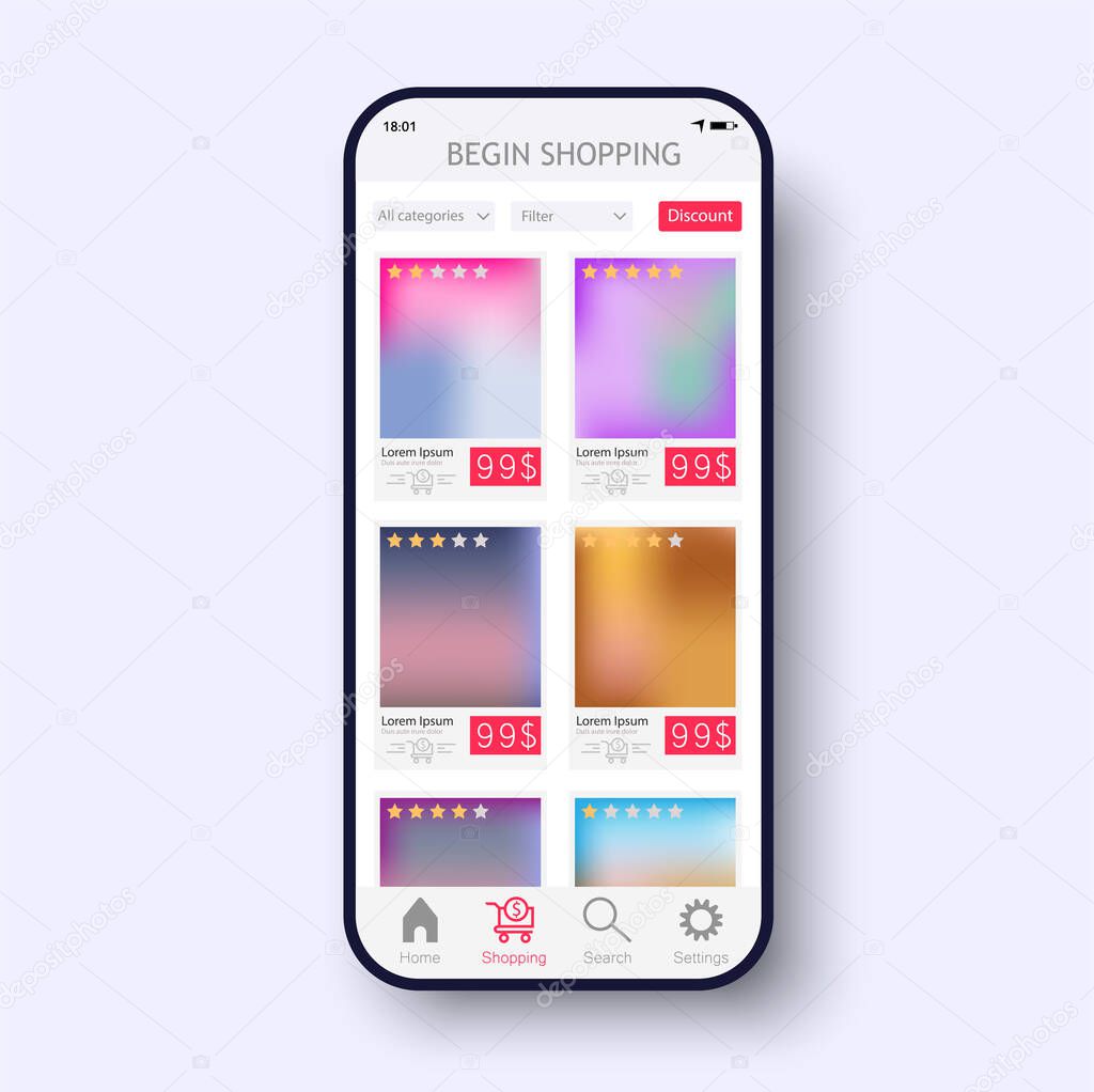 UI, UX, GUI flat screen design template for an online store women s, men s and children s clothing, shoes for mobile applications. An adaptive framework for the web site.