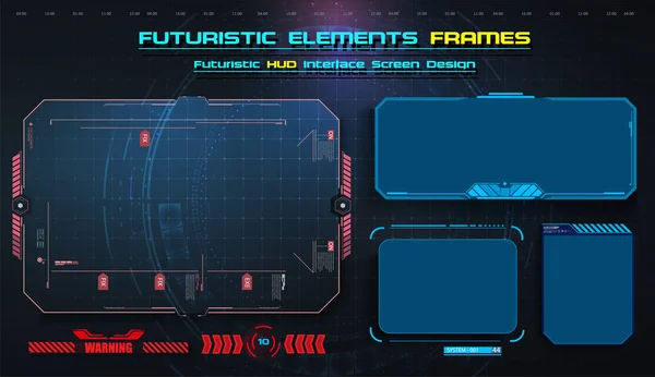 HUD, UI, UX GUI elementi futuristici dello schermo dell'interfaccia utente impostati. Schermo ad alta tecnologia per videogiochi. Design concettuale fantascientifico. Titoli degli inviti. Stendardi moderni, cornici del terzo inferiore. Rosso. Vettore — Vettoriale Stock