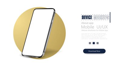 Smartphone frameless blank screen, rotated position. 3d isometric illustration cell phone. Smartphone perspective view. Template for infographics or presentation UI design interface.Modern Gold clipart