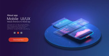 Online istatistik ve veri Analytics.Digital para piyasası, yatırım, finans ve ticaret. Web tasarım, afiş ve sunum için mükemmel. İzometrik vektör