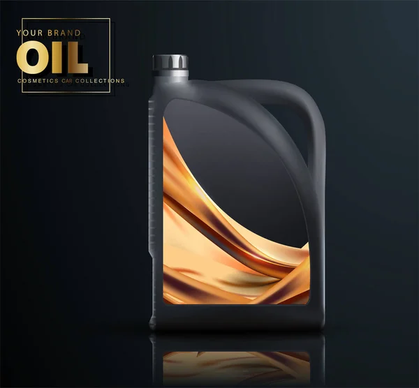 Canister of engine motor oil, full synthetic clinging molecules protection. Bottle engine oil, Technical illustrations. Realistic 3D vector image. canister — Stock Vector