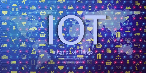 산업 4 . 0 과 IoT 개념 인포 그래픽. 네트워크 상의 기기들 과 연결 개념들 입니다. 거미 그물처럼 생긴 네트워크가 미래의 푸른 배경에 연결되어 있습니다. Iot — 스톡 벡터