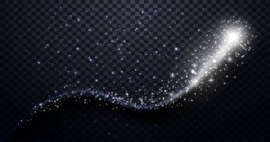 Altın parçacıklar dalgalanıyor Parıldayan yıldız tozu. Lüks siyah arka planda parlak bir Noel konfetisi ile Vector 'un pırıltılı dönüşü. Parlak çizgiler. Vektör
