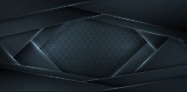 Siyah kağıt katmanlı üç boyutlu bir arkaplan. Vektör geometrik çizim. Grafik tasarım elementi. Zarif.