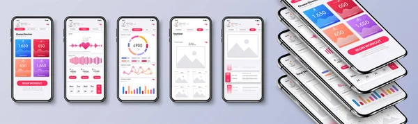Diverse UI, UX, GUI schermi fitness app e icone web piatto per applicazioni mobili, sito web reattivo tra cui . — Vettoriale Stock
