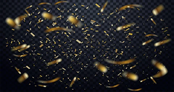 Caída brillante brillo Confetti oro aislado sobre fondo negro transparente. Navidad o Feliz Año Nuevo — Vector de stock