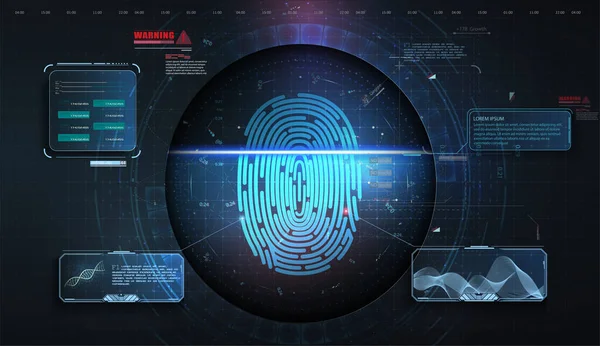 サイバーセキュリティの概念。未来的な背景で指紋スキャン。概要デジタルイラスト。ネットワーク・サイバー技術。接続科学の背景。技術コンセプトベクトル設計。ベクトル — ストックベクタ
