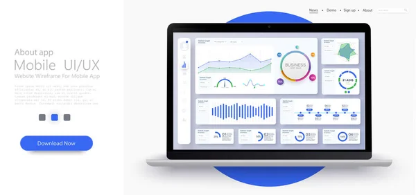 Dashboard, geweldig ontwerp voor elke site doeleinden. Business infographic sjabloon. Vector platte illustratie. Big data concept dashboard Gebruikersbeheer paneel sjabloonontwerp. Analytics admin-dashboard. — Stockvector