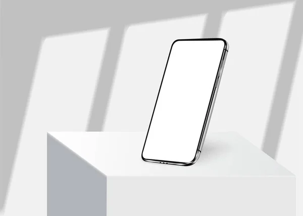 Smartphone frame less blank screen, rotated position. 3d isometric illustration cell phone. Smartphone perspective view. Window frames overlays shadows. Template for infographics or presentation — Stockvektor