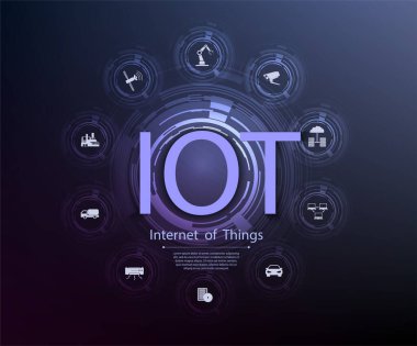 Bağlı cihazlar için birçok şeyin interneti ve ağ konsepti. Fütürist bir mavi üzerinde ağ bağlantıları örümcek ağı