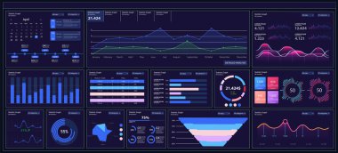 Farklı Ui, Ux, Gui mobil ekranları modern bilgiyi görüntüler. Şablon ve grafik grafiği. Mobil uygulamalar için düz web simgeleri, ilgili web siteleri dahil. Web tasarımı ve mobil şablon. Stok vektörü