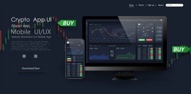Ui ticareti, her amaçla harika bir tasarım. Ticaret konsepti. Web sitesi ekran şablonu. Forx pazarı, haberler ve analizler. İkili seçenek. Yatırım ve çevrimiçi ticaret akıllı telefonu uygulaması, pc.
