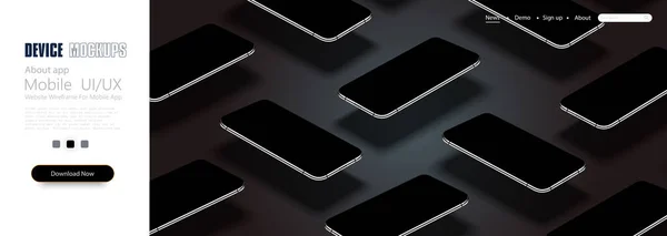 Set di moderni smartphone senza cornice isolati su sfondo bianco. Vista laterale e superiore e isometrica. Dispositivo generico Mockup. Illustrazione vettoriale. Imposta telefono nero — Vettoriale Stock
