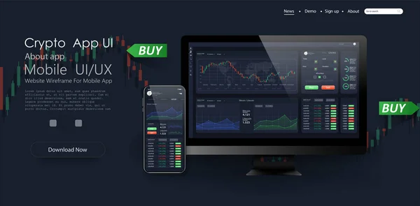 Trade UI, great design for any purposes. Trade concept. Web site screen template. forex market, news and analysis. binary option. Application for investment and online trading smartphone, pc. — Stock Vector