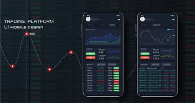 Farklı Ui, Ux, Gui ekran ikili seçenek uygulaması ve mobil uygulamalar için. Ui 'yi takas et. Ticaret konsepti. Web sitesi ekran şablonu. Forx pazarı, haberler ve analizler. Yatırım ve çevrimiçi ticaret başvurusu