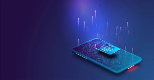 ESIM-kort chip tegn. Indlejret SIM-koncept. Ny mobilkommunikationsteknologi. Mobil global internetkommunikation. Futuristisk projektion sim-kort. Vektor – Stock-vektor