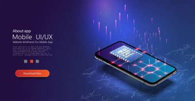 eSIM kart çipi işareti. Gizli SIM konsepti. Yeni mobil iletişim teknolojisi. Bilgi teknolojisinin kablosuz bağlantılarıyla gelecek projeksiyon simülasyon simülasyonu. Vektör illüstrasyonu. Kablosuz bağlantı