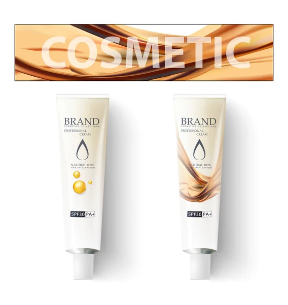 Makeup, cosmetics cream. Template for packaging design. Realistic tube. Sunblock tube lotion cream. Stock vector illustration — Stock Vector